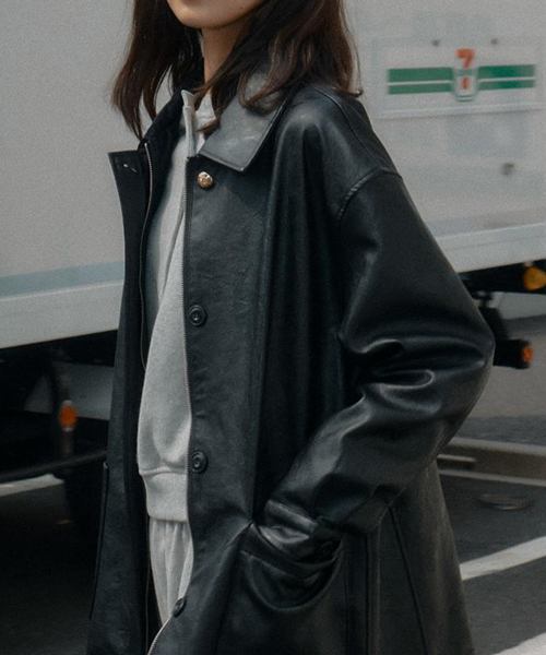 Faux leather pocket jacket_Black