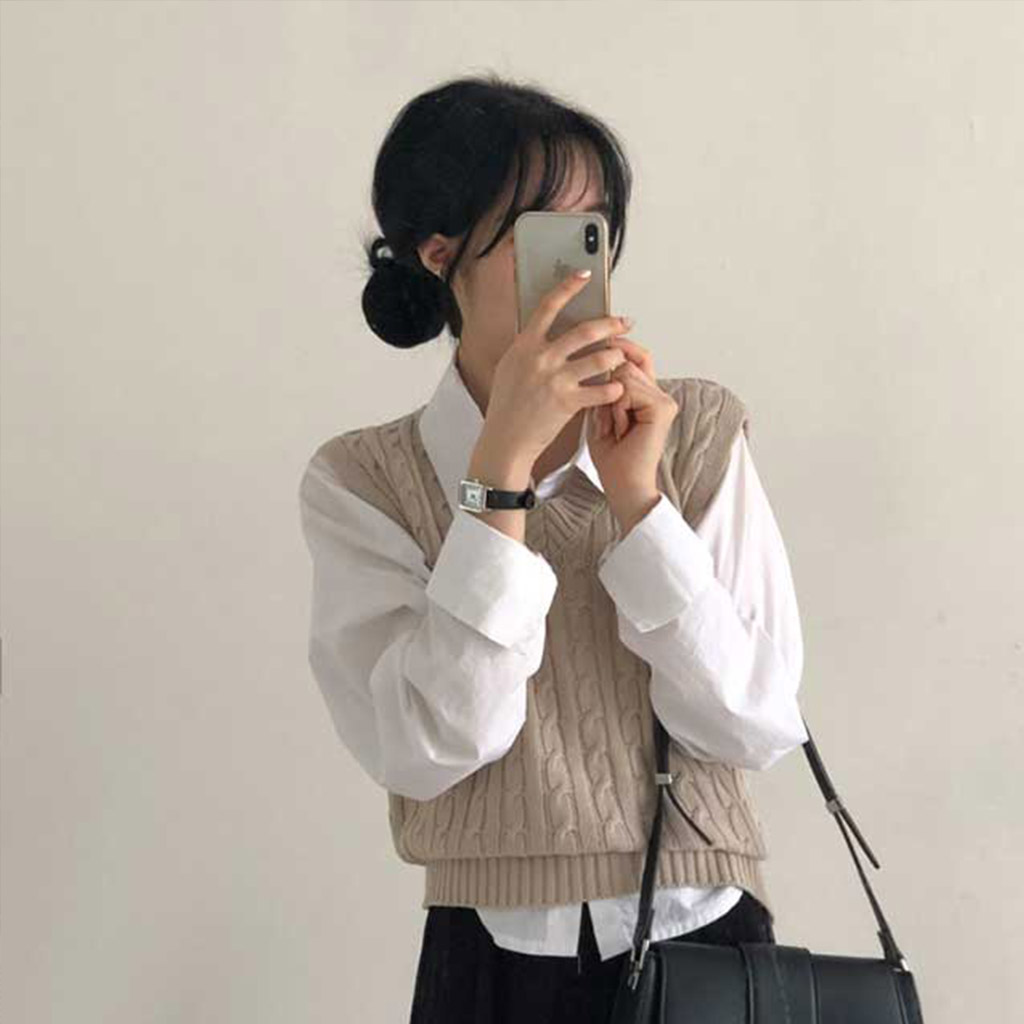 [6color]Vネックツイストニットベスト/ジレ