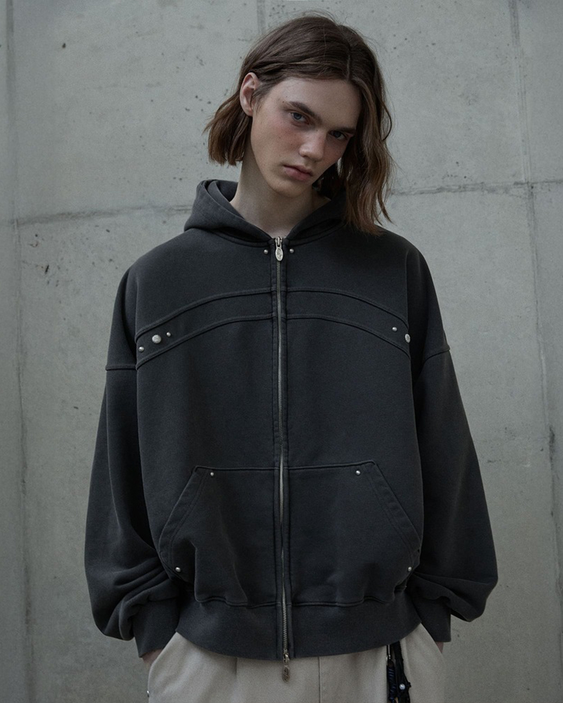 ☆関税込☆PARTIMENTO★NONE-COLLARED BOUCLE ZIP-UP JACKET★ Woven Zip Front Collared Puffer Jacket Curve & Plus For