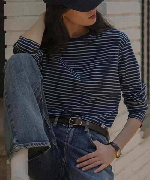Stripe soft touch T-shirt_Navy