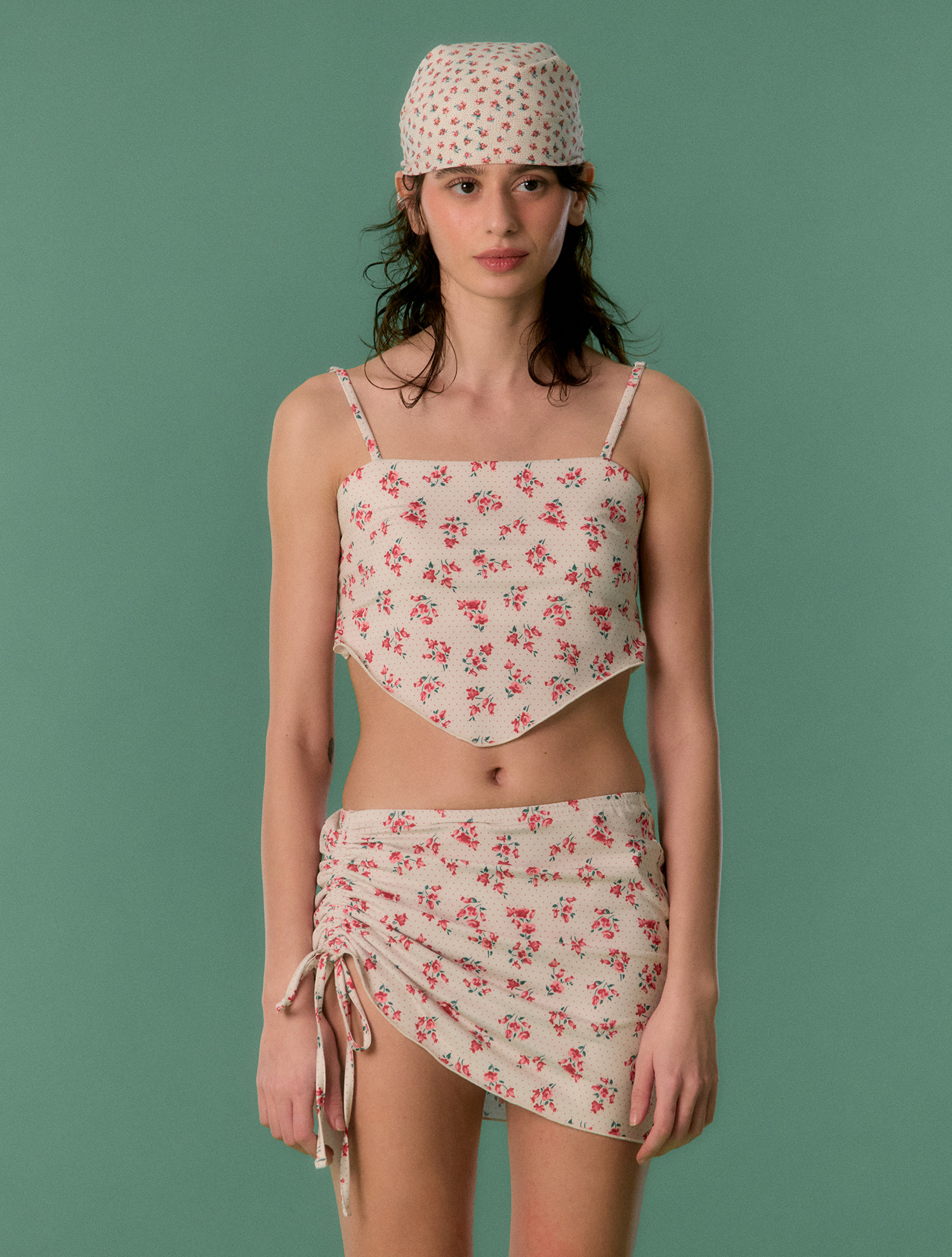 Scarf Smocked Bikini Top [Rosy Dots_red]