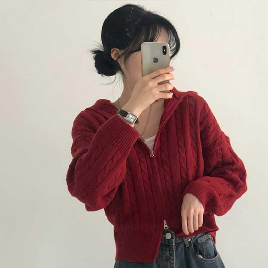 [5color]2WAYハイネックツイストニットパーカー