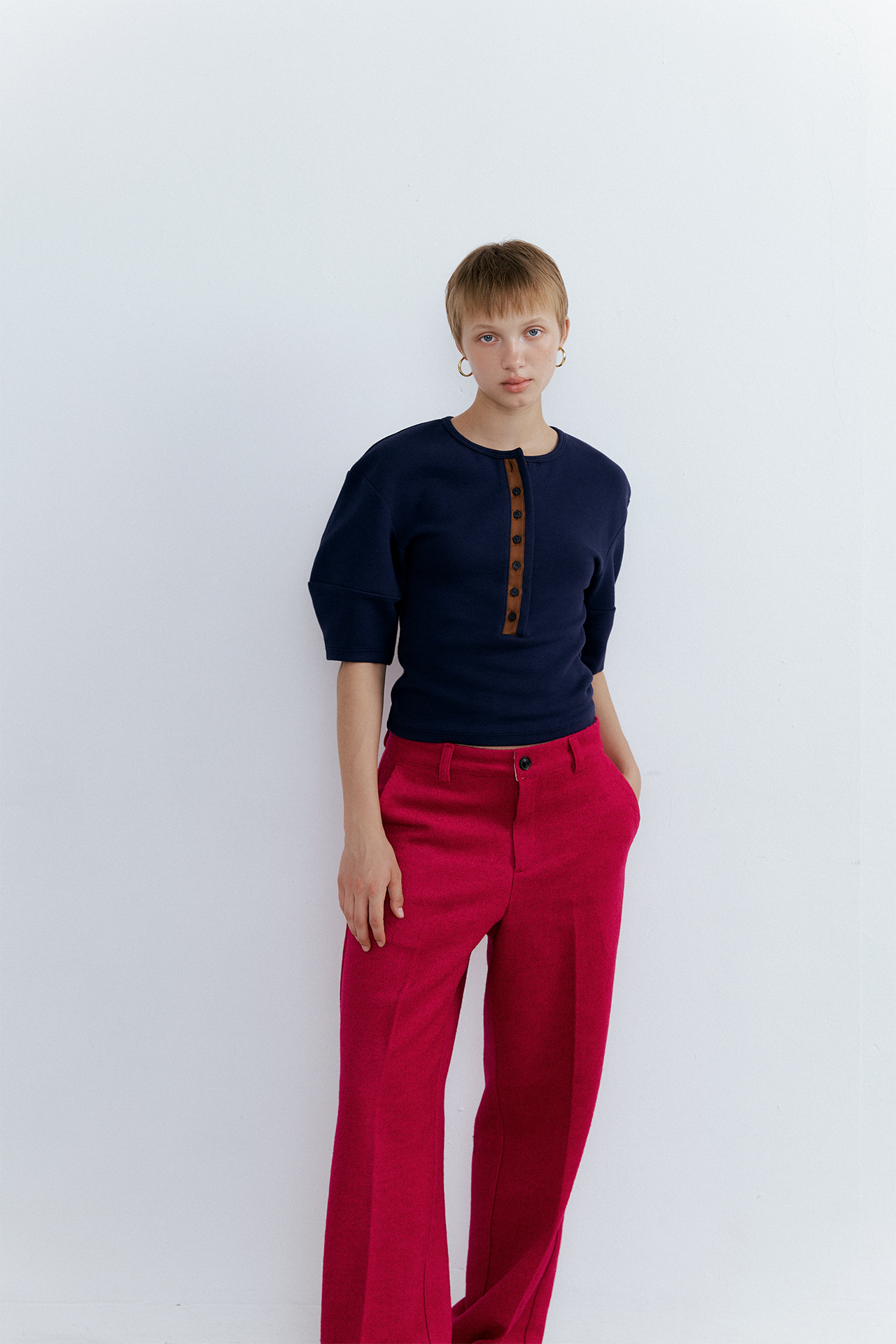 Curved Button Top_Navy