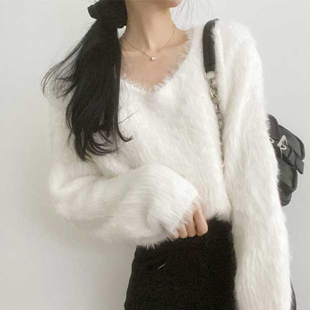 6color] アンゴラクロップドVネックニット | ファッション通販サイト NUGU