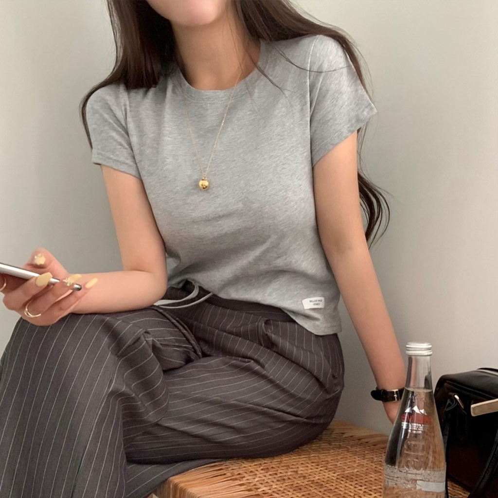 (ORIGINAL) デイリーラベルセミクロップド半袖Tシャツ