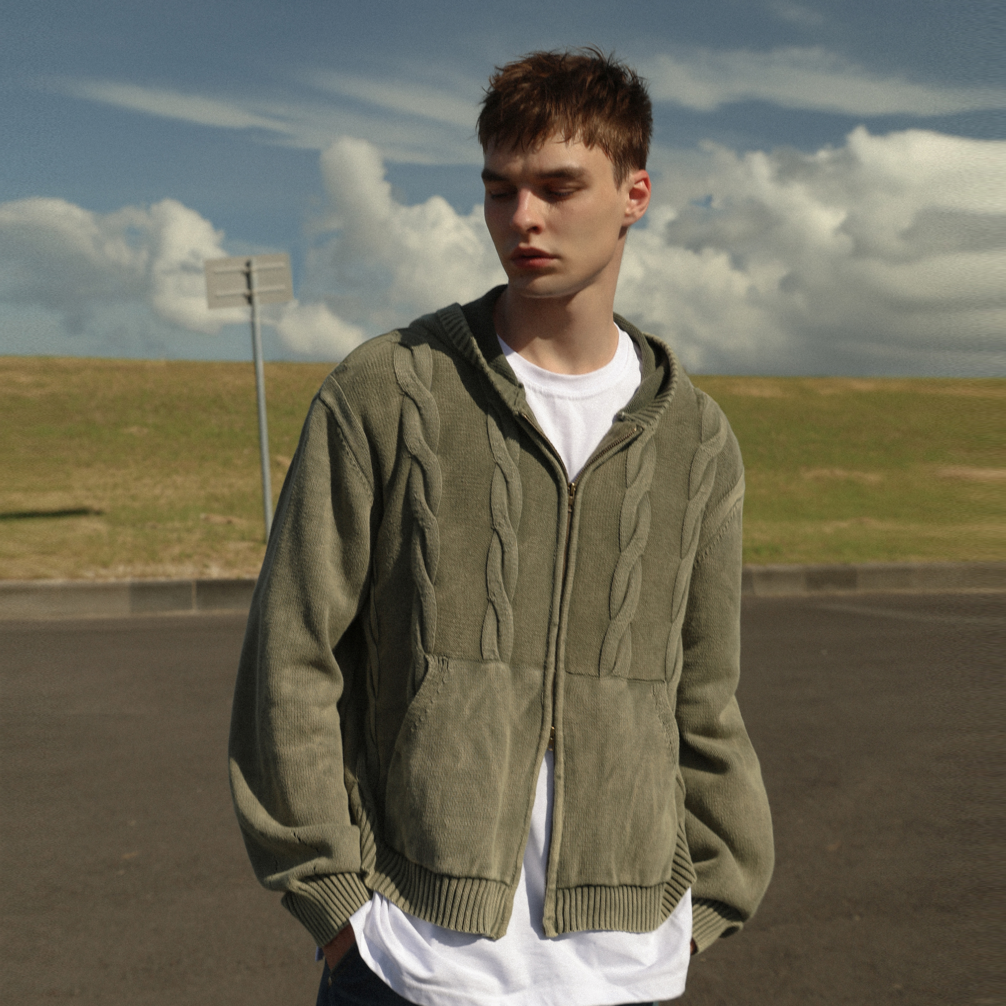 Vintage Washing Cable Hooded Zip-Up | ファッション通販サイト NUGU