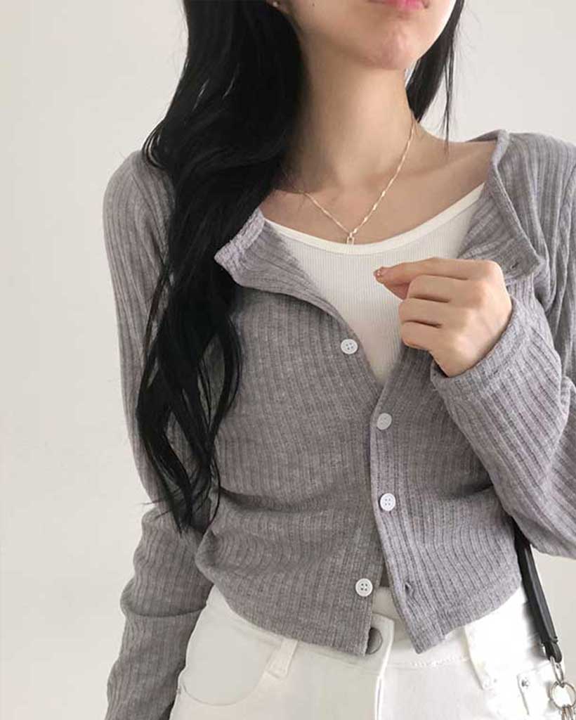 6 color] チェーンリングボレロリブカーディガン | ファッション