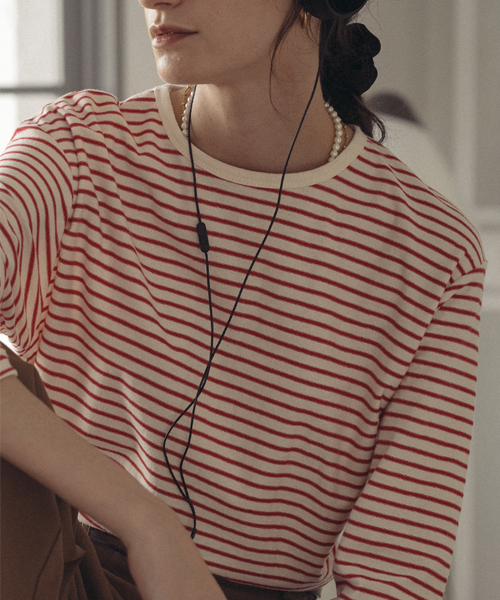 Stripe soft touch T-shirt_Red