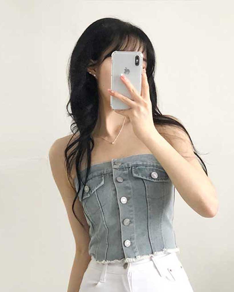 ボタンデニムチューブトップ | ファッション通販サイト NUGU