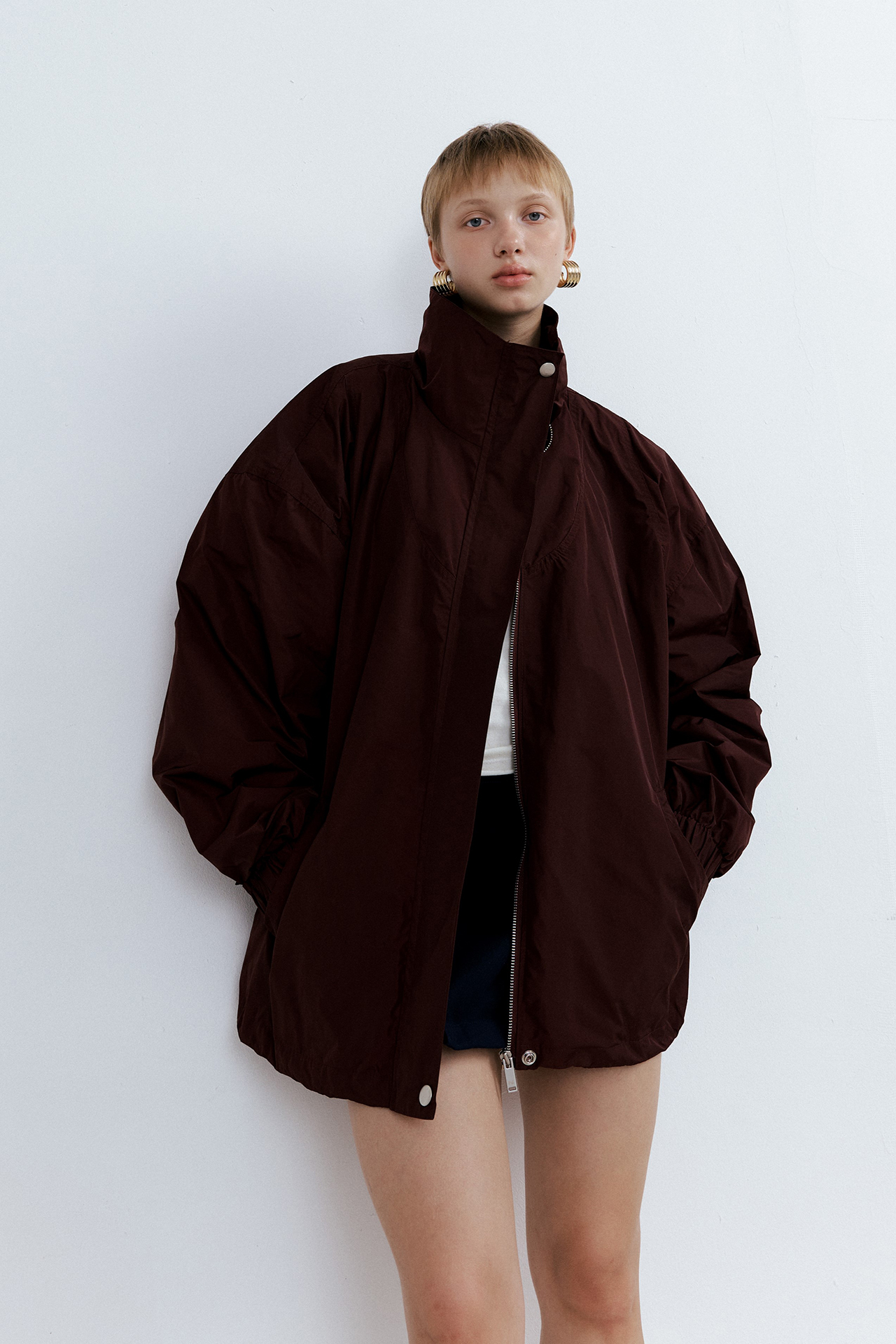 High-neck Wind Jacket_Burgundy