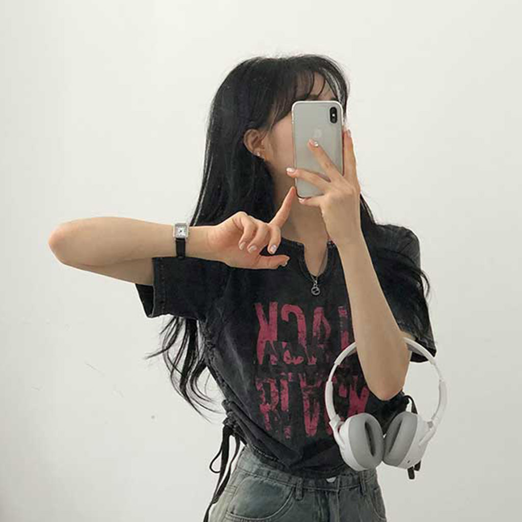 ヴィンテージピンクサイドシャーリング半袖Tシャツ