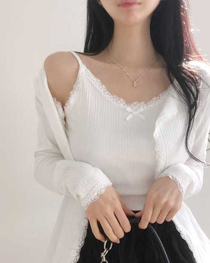 SET]レースカーディガンノースリーブセット | ファッション通販