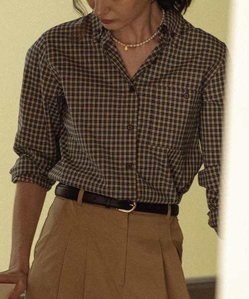 Classic grid check shirt_Navy