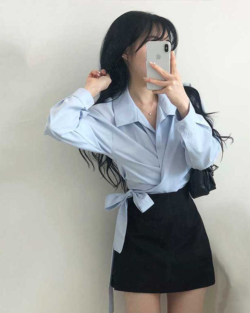 リボンラップVブラウス