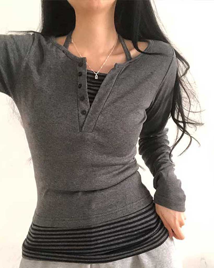 レイヤードボーダーホルターTシャツ