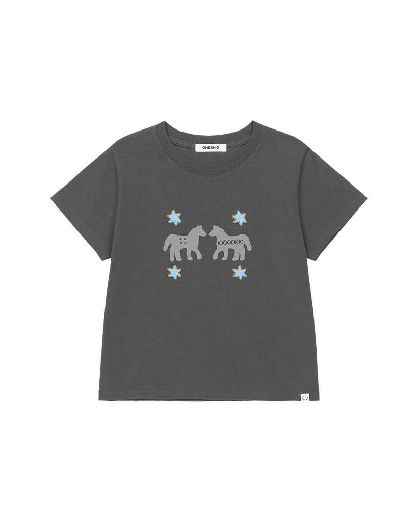 TWIN PONY CROP T-SHIRT, CHARCOAL