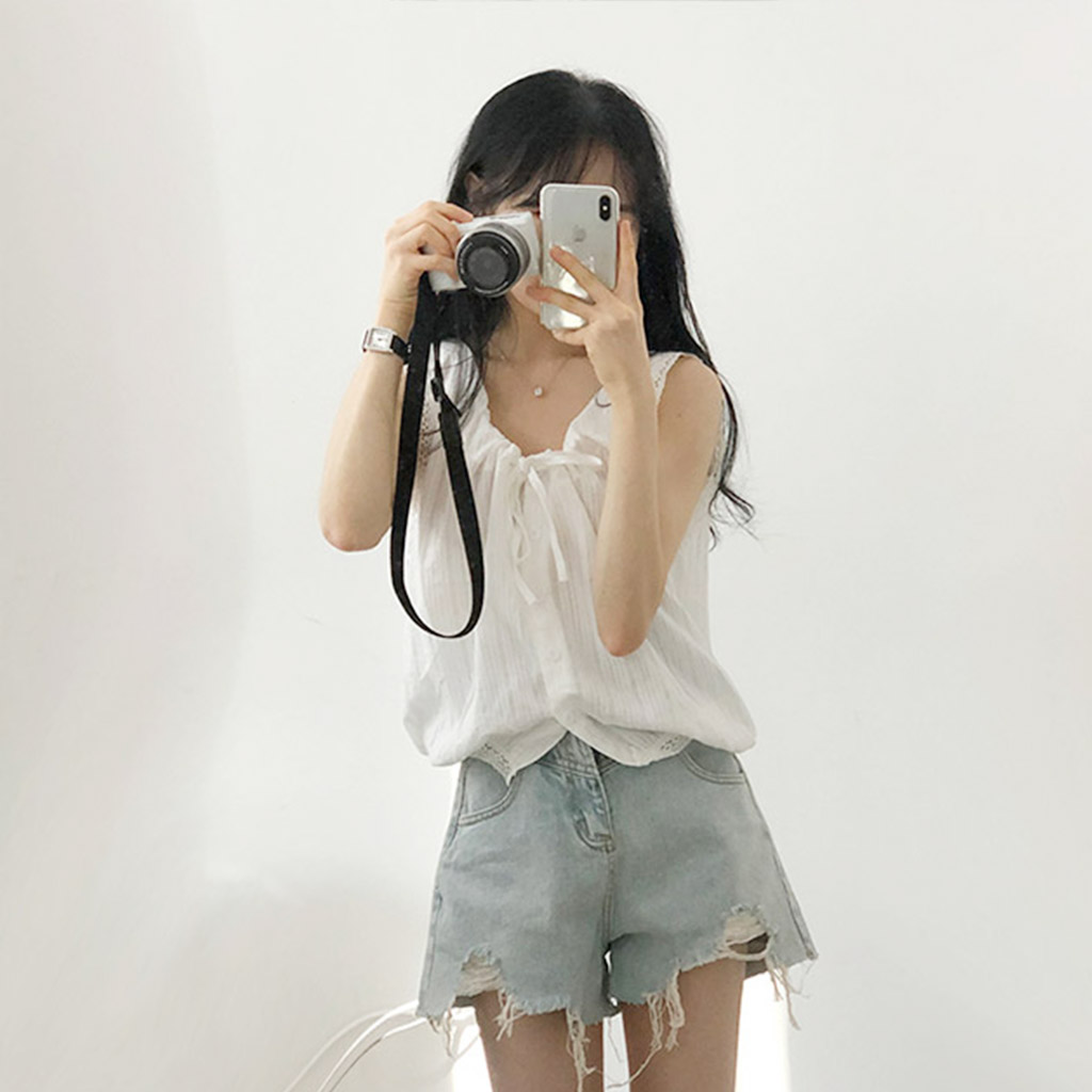 レースシャーリングノースリーブブラウス