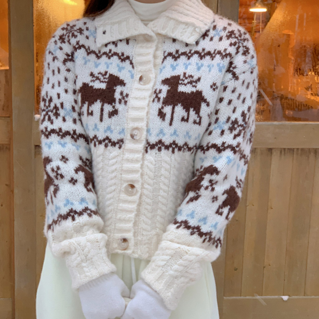 Bambiカシミヤノルディッククリスマスニットパーカー