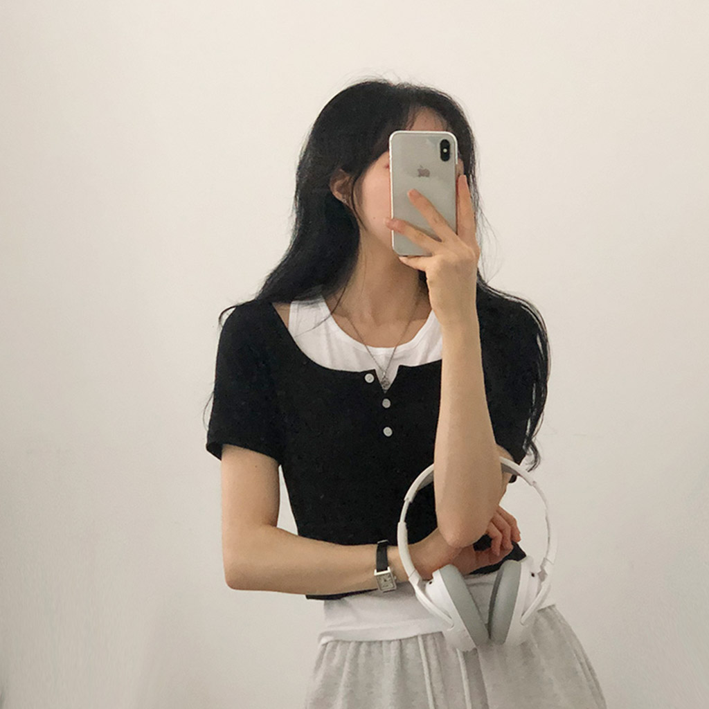 ボーダーUネックスリム半袖Tシャツ | ファッション通販サイト NUGU