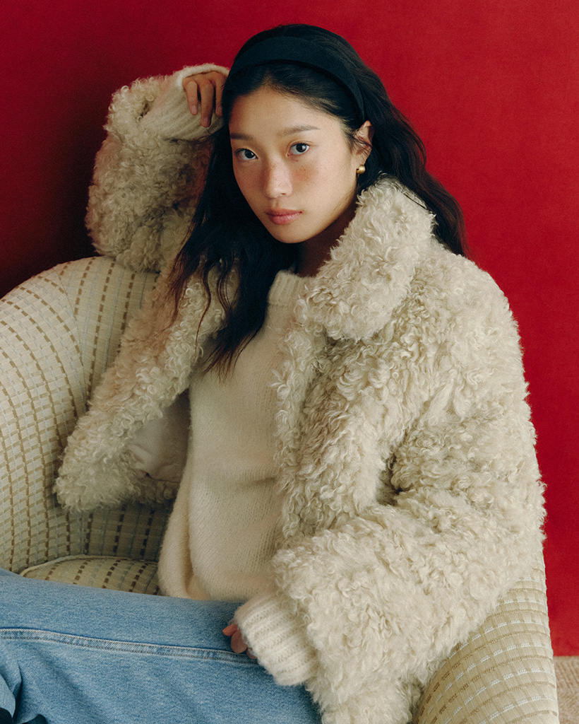 [nugu限定商品] Riko Curly Fur Jacket (Soft Beige)