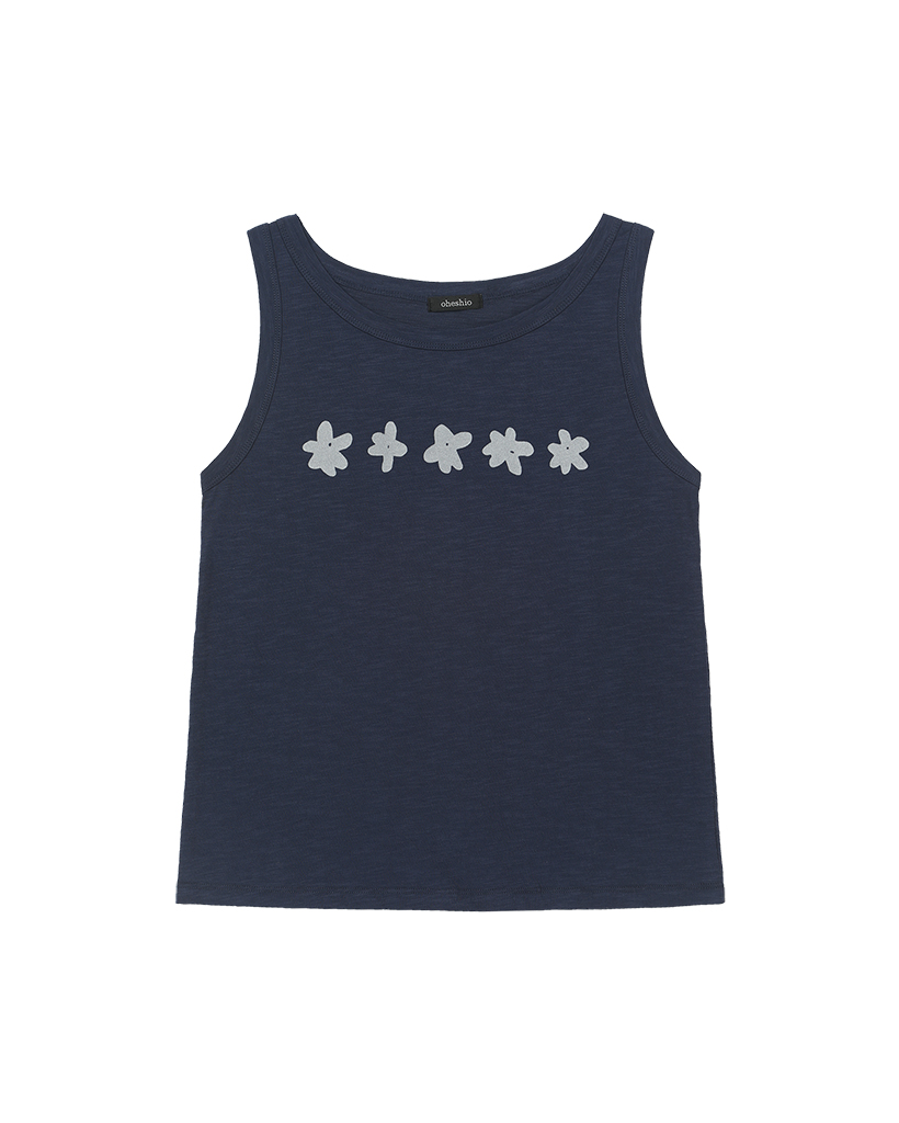 FLOWER PRINTING SLEEVELESS, NAVY