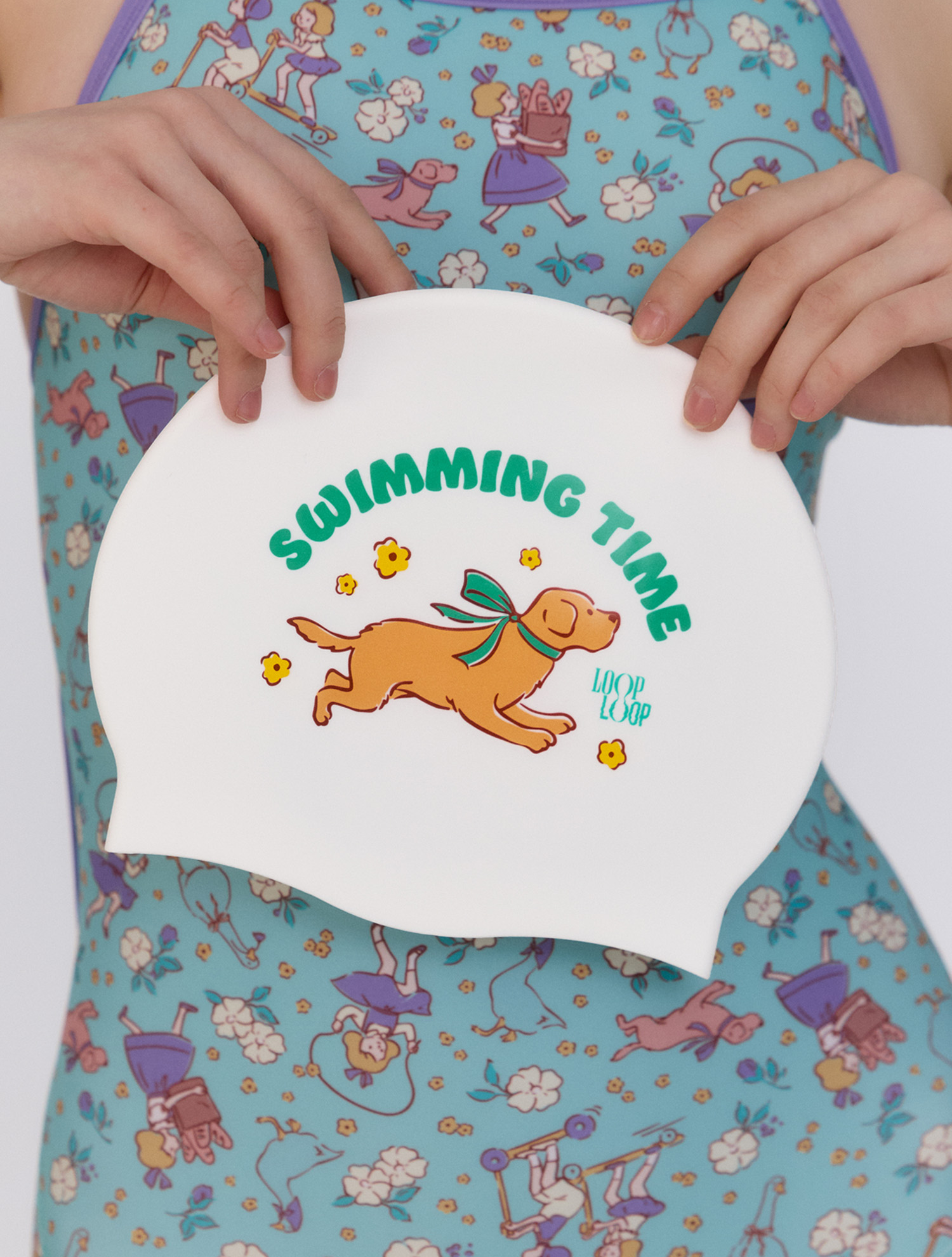 [Swimming Puppy_Mint] Silicone Swim Cap