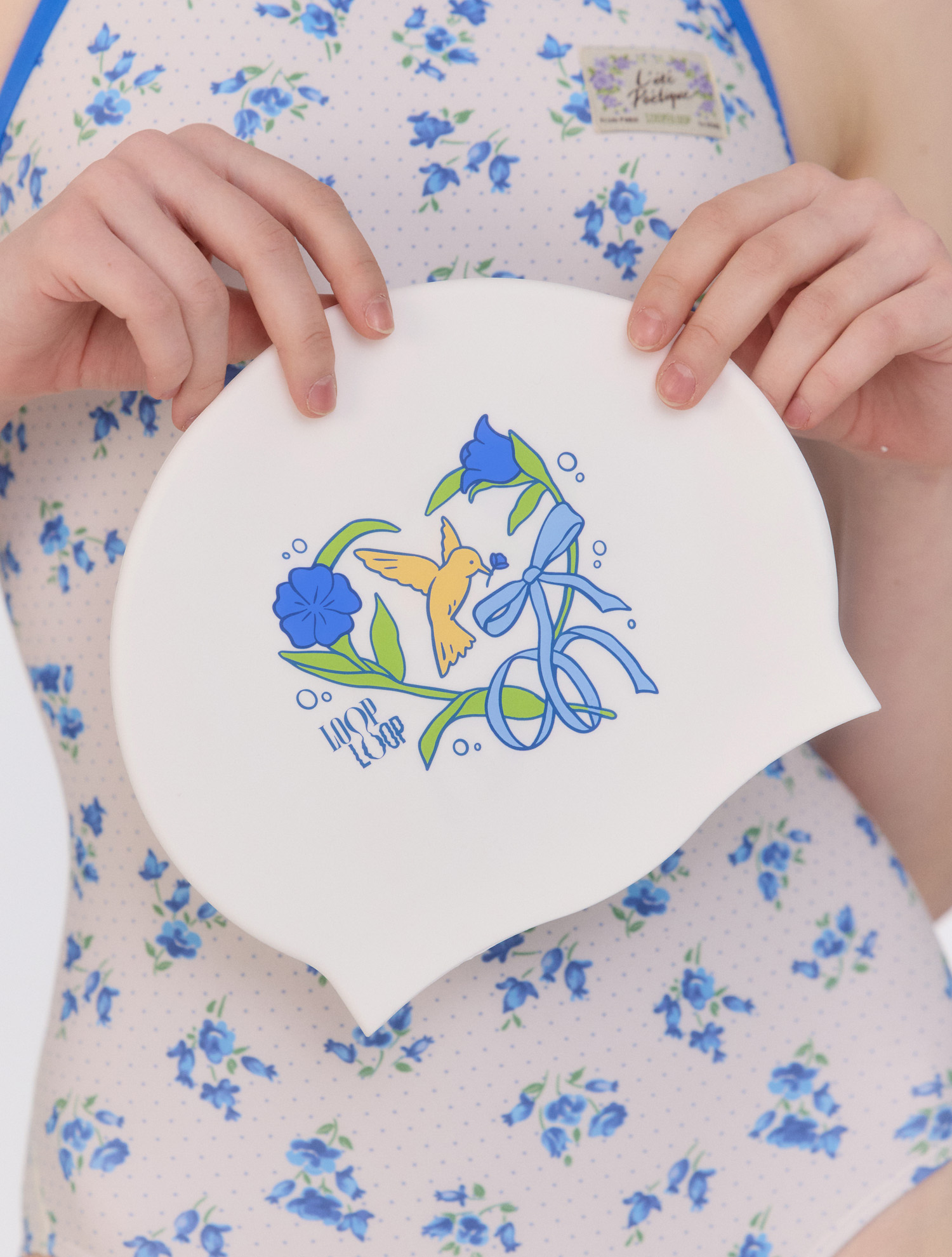 [Flower Bird_Blue] Silicone Swim Cap