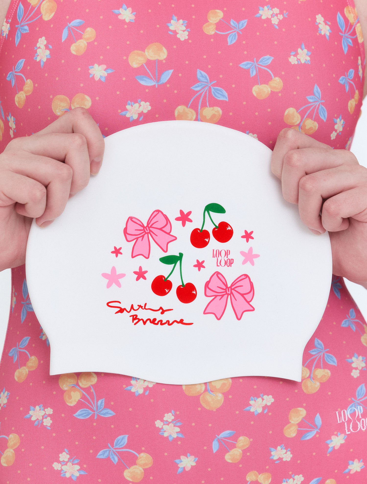 [Ribbon Cherry_pink] Silicone Swim Cap