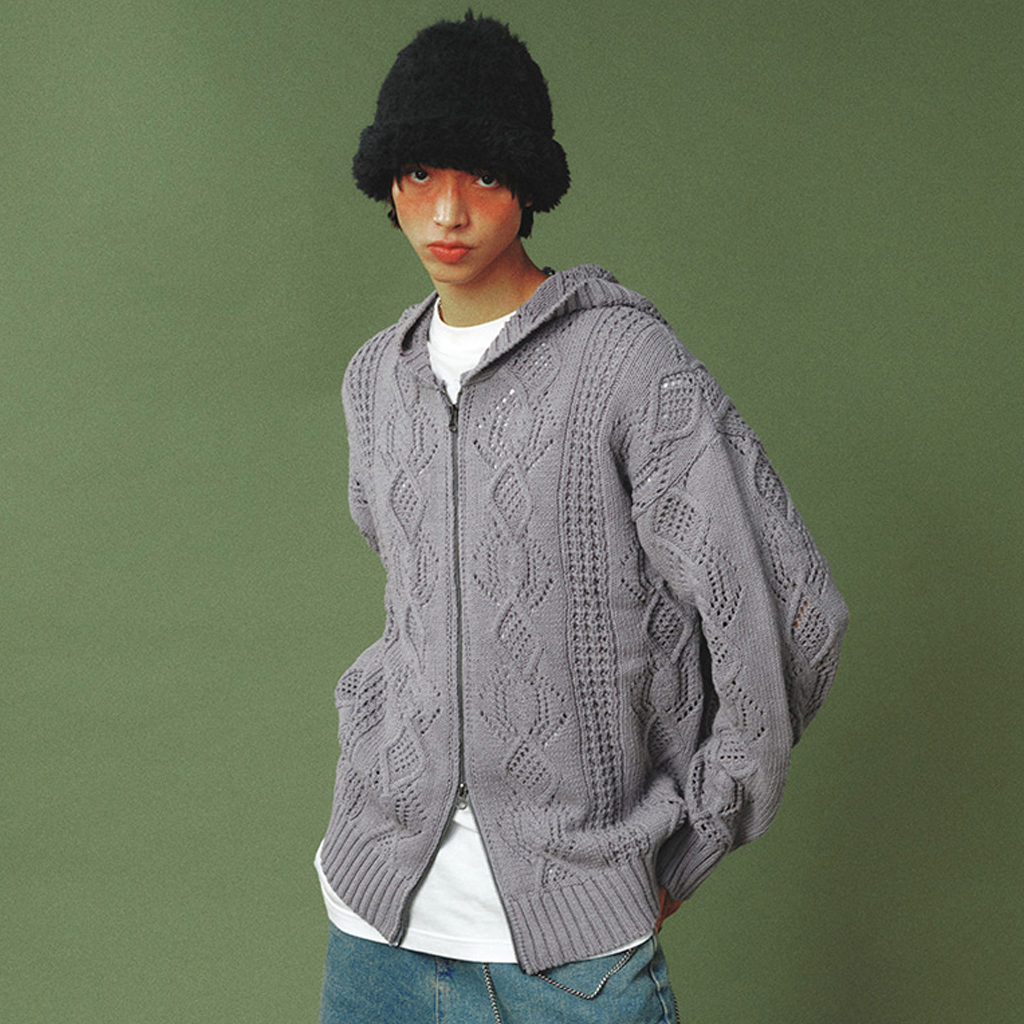 SOLID KNIT HOODIE ZIP UP | ファッション通販サイト NUGU