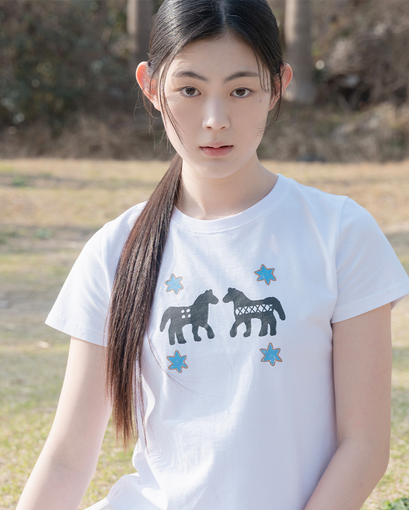TWIN PONY CROP T-SHIRT, WHITE