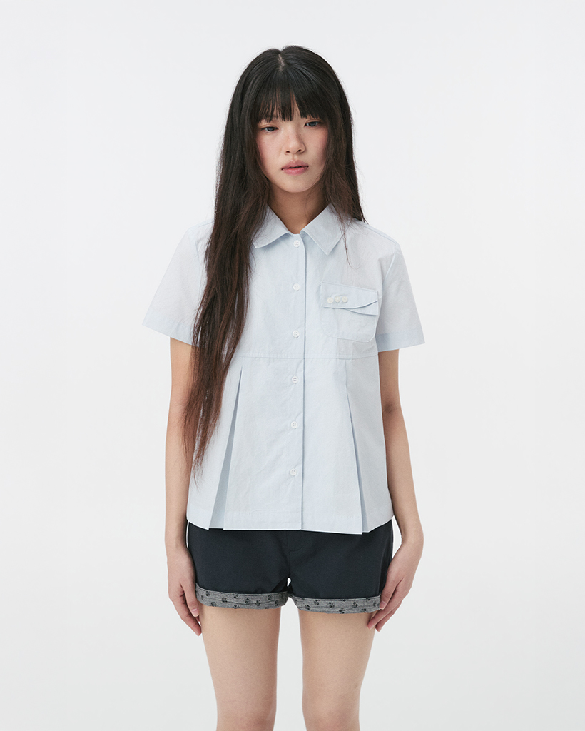 A-LINE PLEATED POCKET SHIRT, BLUE
