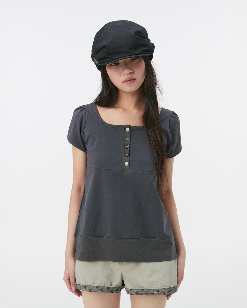 SQUARE NECK JERSEY BLOUSE, CHARCOAL