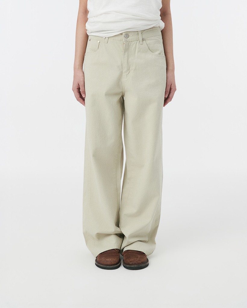 STRAIGHT COLOR COTTON PANTS, LIGHT BEIGE