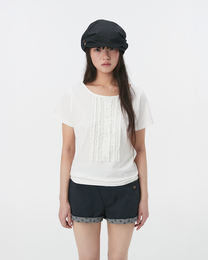 FRILL JERSEY T-SHIRT, IVORY