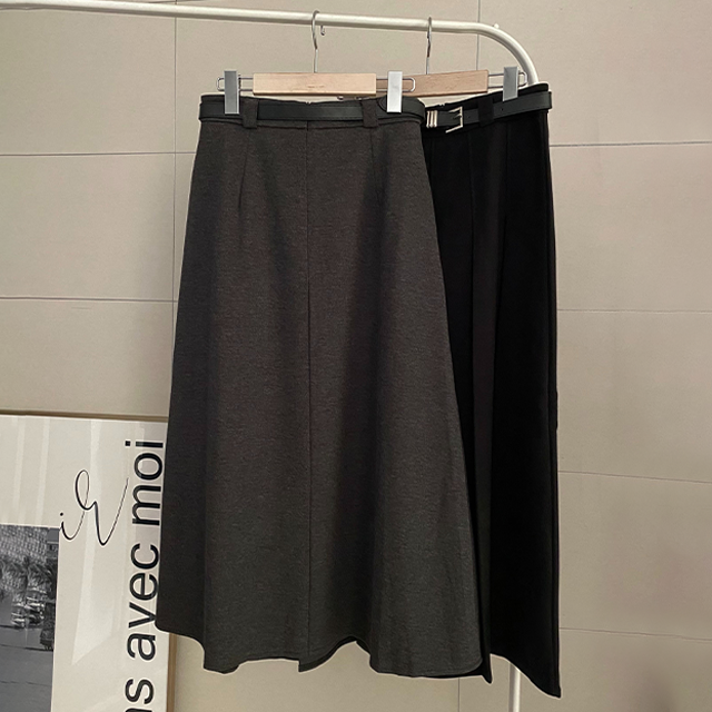 冬タイプ/ベルト付き] スパンプリーツロングスカート | ファッション