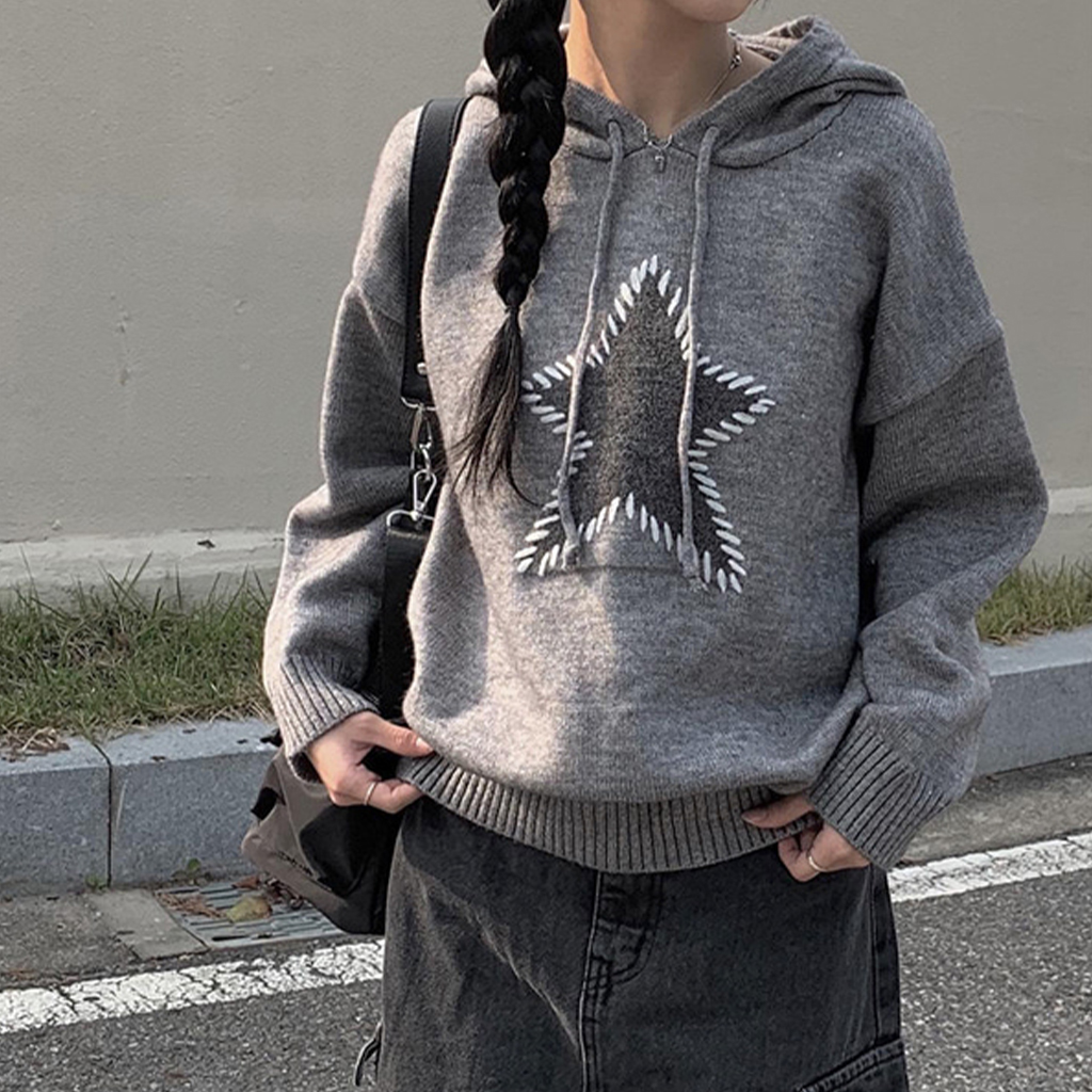NKNIT BIG nkit hoodie キラキラ シルバー ニット フード 星柄ステッチ