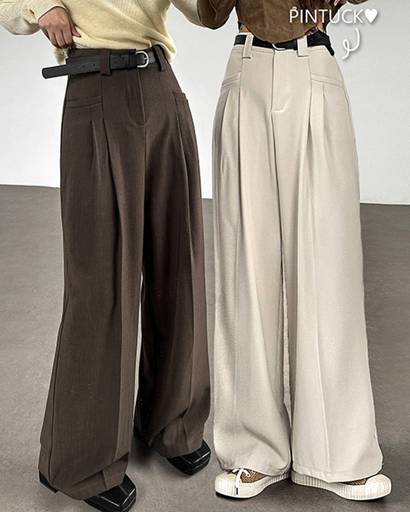 ハイウエストポケット付きタック入りワイドスラックス