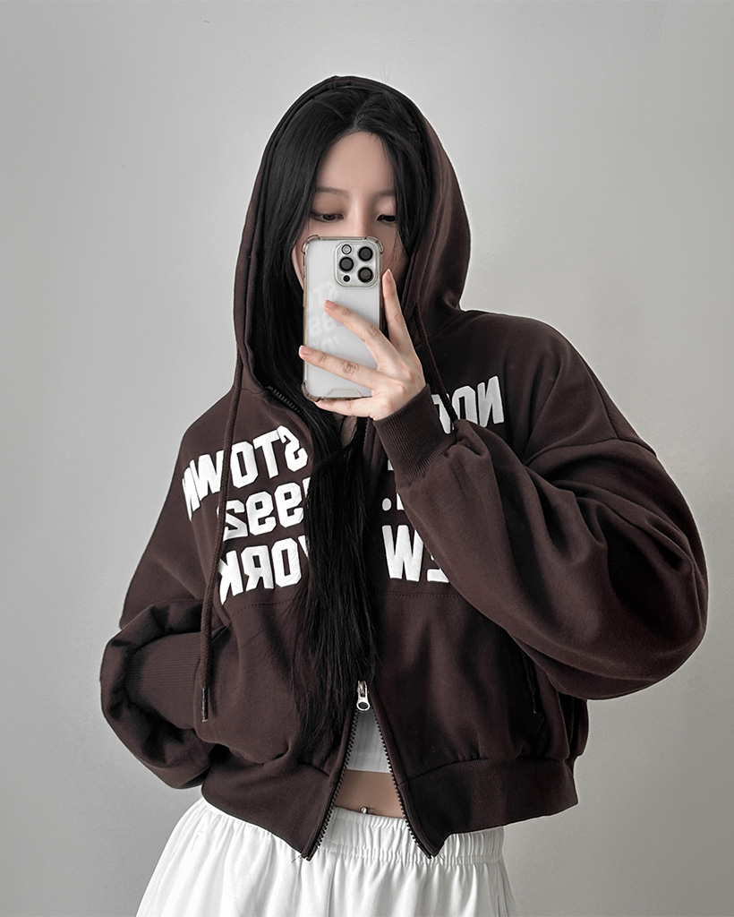 (5color)レタリングクロップド丈ジップアップパーカー