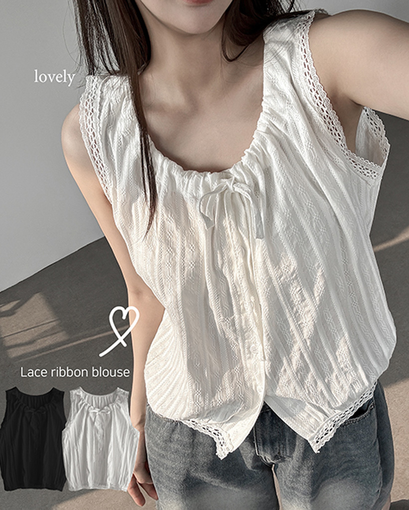 (2color)レースリボン付きコットンブラウス