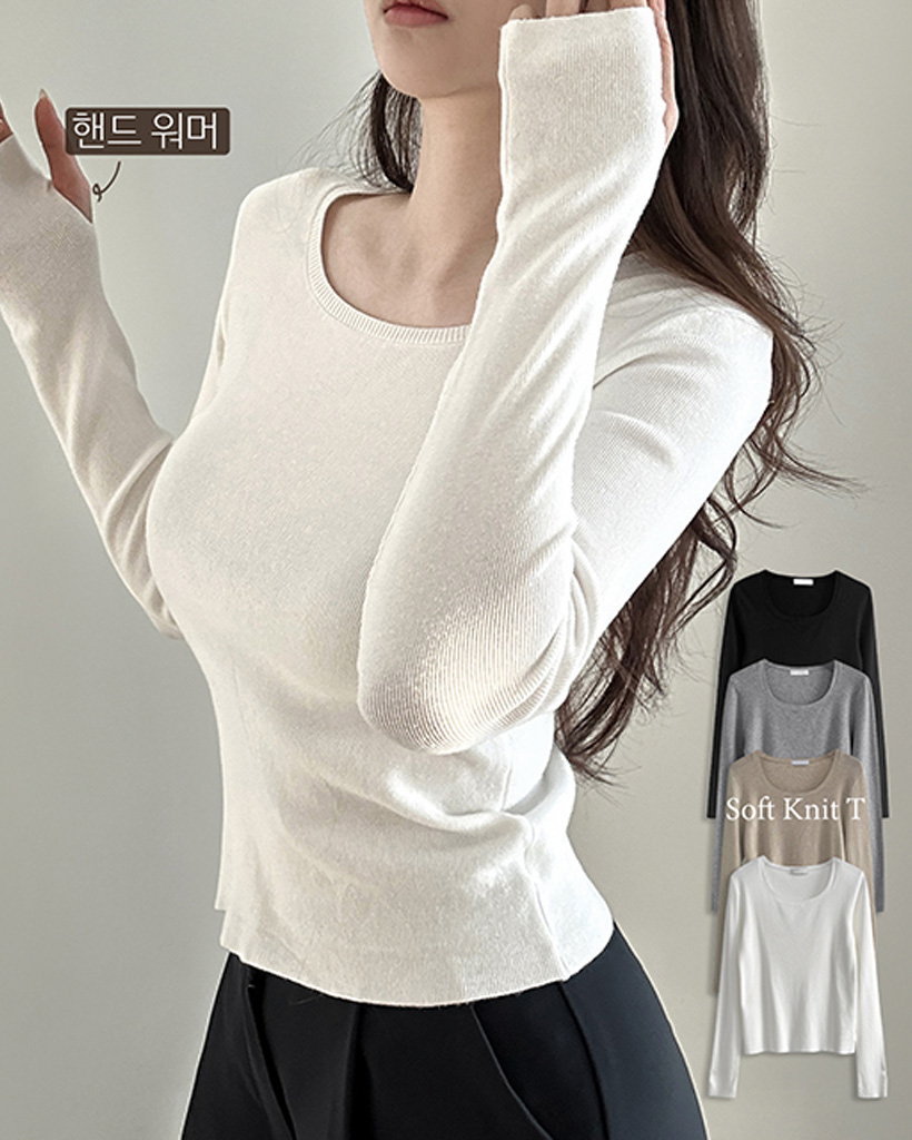 クルーネックアームウォーマー付きニット