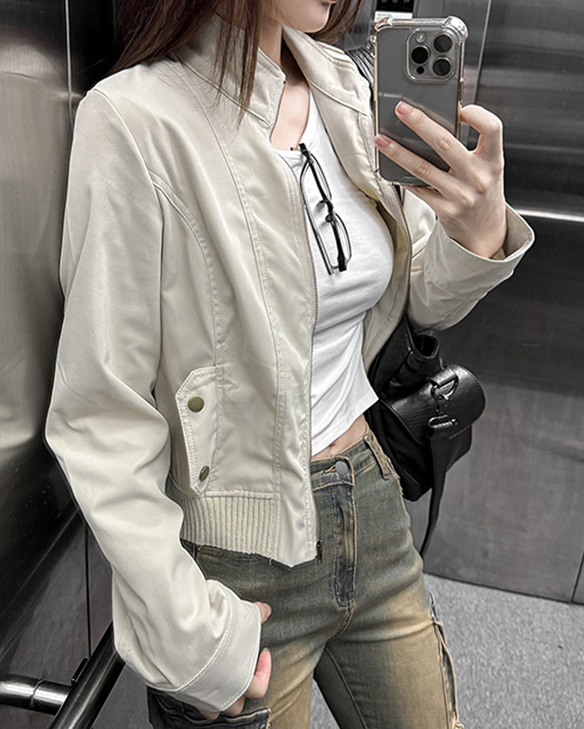 ハイネックスリムフィットスナップボタンジャケット