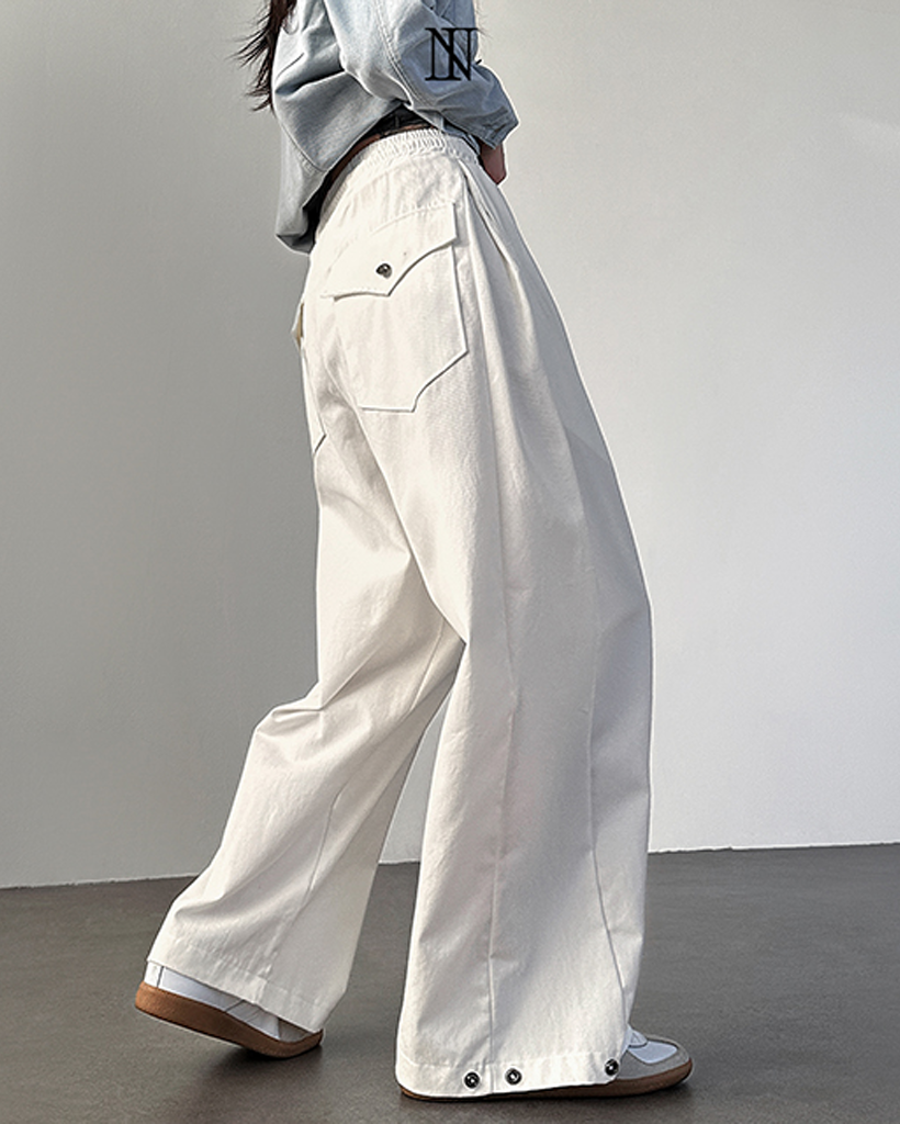 5color)タック入りスナップボタンワイドパンツ | ファッション通販