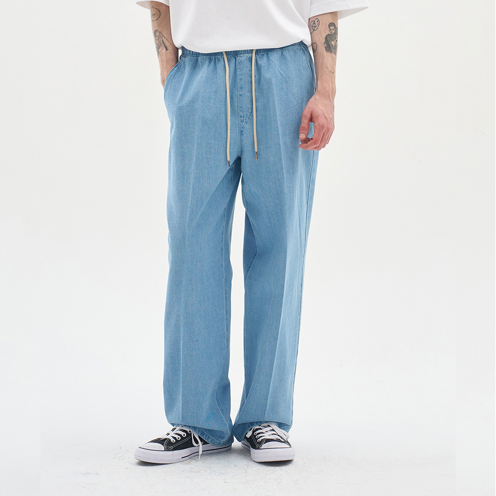 Summer Bendable Wide Denim Pants_Bleach Blue