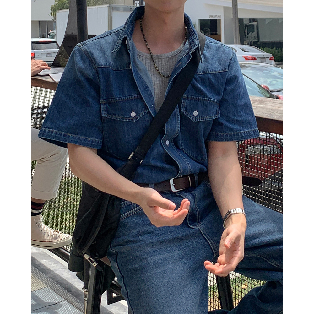 |終末| デニムウォッシュTシャツ アシンメトリー セットアップ可 デニム半袖シャツセットアップ（その他） | Lovetoxic LTXC
