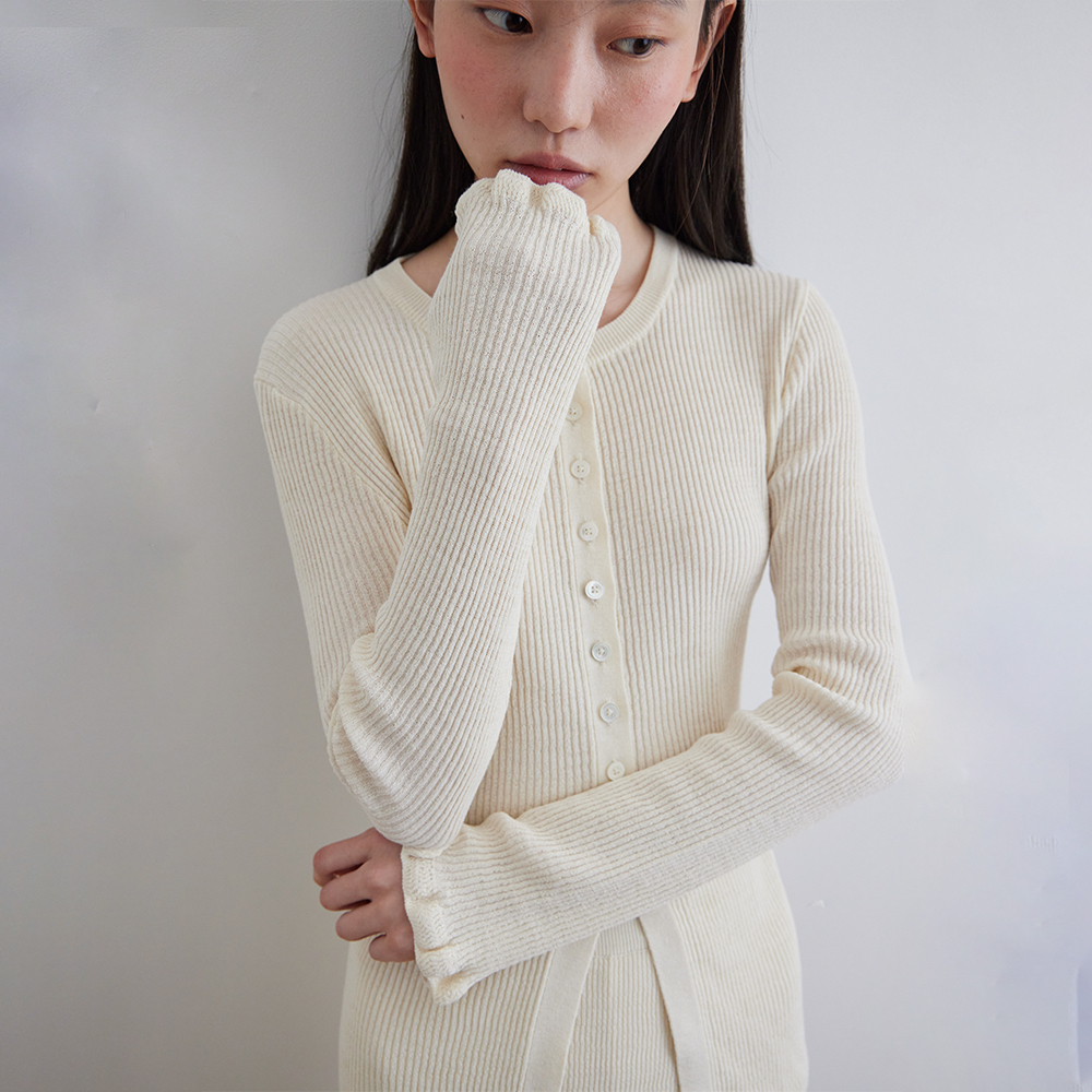 Ruffle sleeve cardigan_IVORY