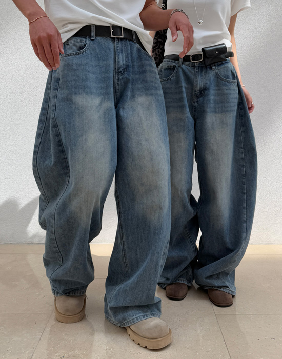 (UNISEX)サイドワイドデニムパンツ