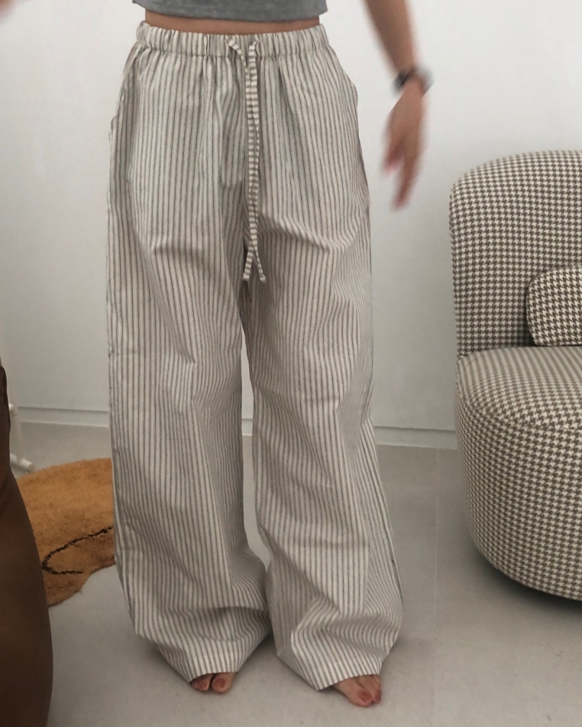 original] ウエストゴムワイドストライプパンツ | ファッション