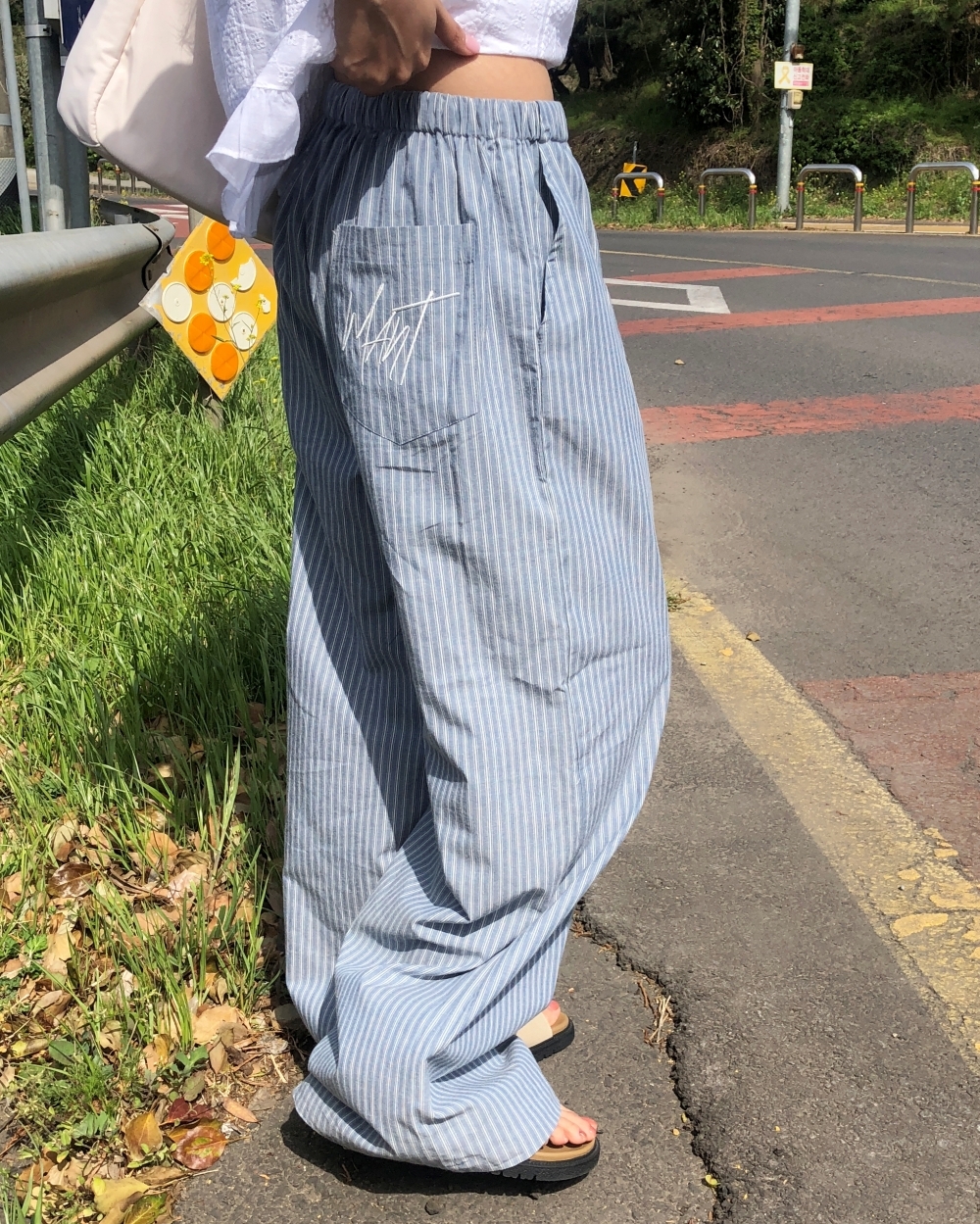 未使用2025 DRAWER M.SUMMER2 ストライプドロストパンツ リネン混ストライプ柄パンツ - ZW COLLECTION - ストライプ