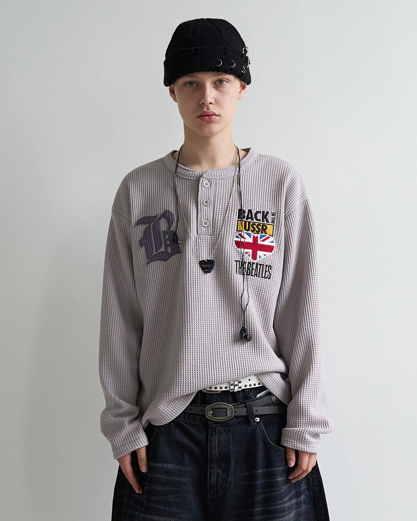 The Beatles] Waffleton Henley T-shirt(BEIGE) | ファッション