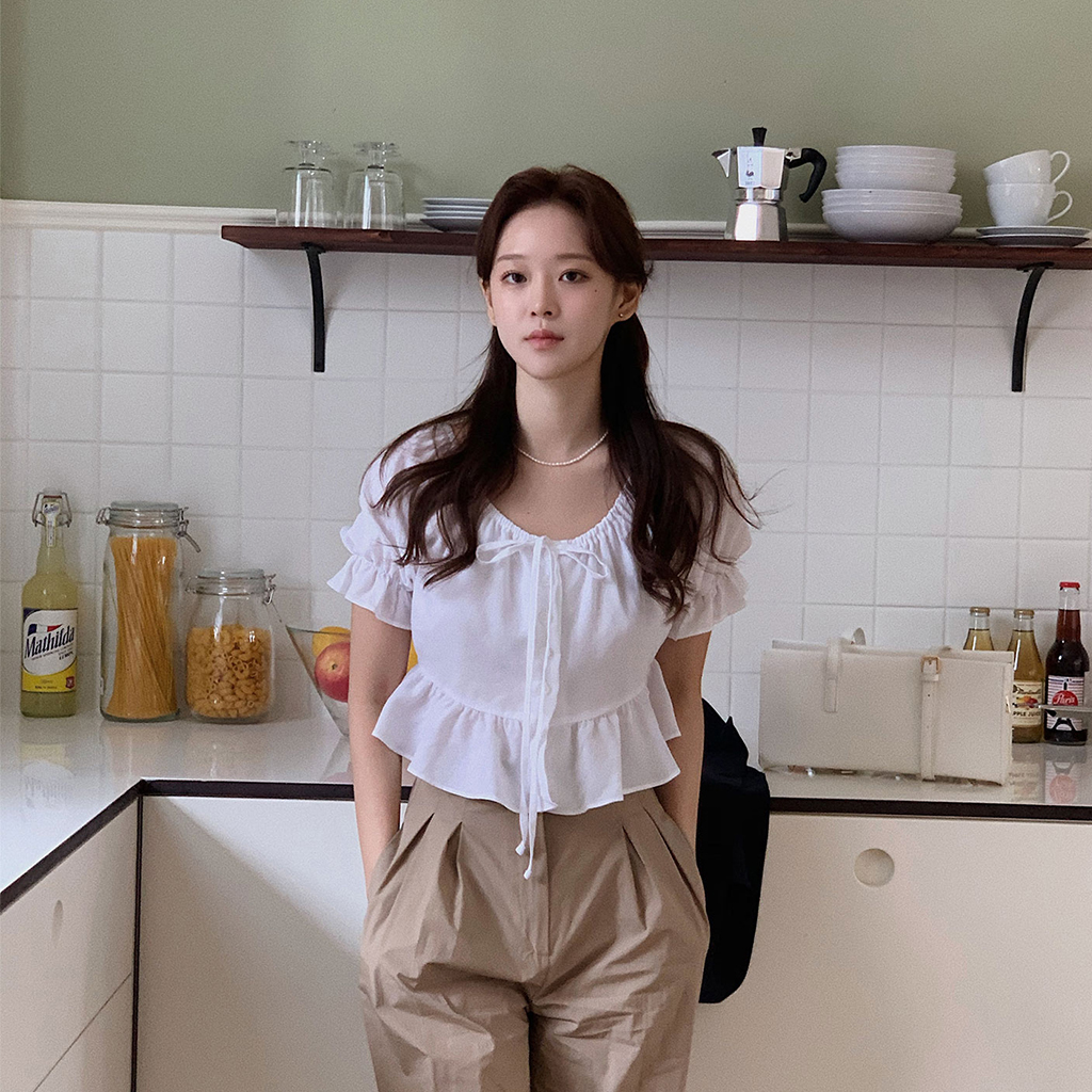 リボンフリル半袖ブラウス | ファッション通販サイト NUGU